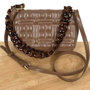 Like Dreams Taupe Quilted Shoulder Bag with Tortoise Chain & Detachable Strap